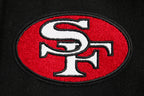 NFL SAN FRANCISCO 49ERS RETRO CLASSIC BLOUSON COLLÉGIAL EN LAINE À BORDS CÔTELÉS POUR FEMME (NOIR/ROUGE/NOIR)