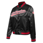 NFL SAN FRANCISCO 49ERS SCRIPT TAIL BLOUSON EN SATIN POUR FEMME (NOIR/ROUGE/NOIR)