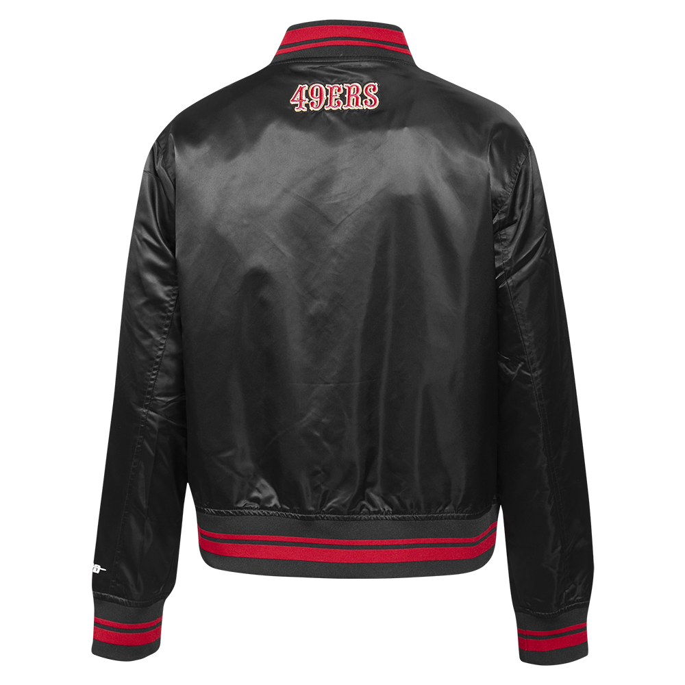 NFL SAN FRANCISCO 49ERS SCRIPT TAIL BLOUSON EN SATIN POUR FEMME (NOIR/ROUGE/NOIR)