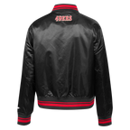 NFL SAN FRANCISCO 49ERS SCRIPT TAIL BLOUSON EN SATIN POUR FEMME (NOIR/ROUGE/NOIR)