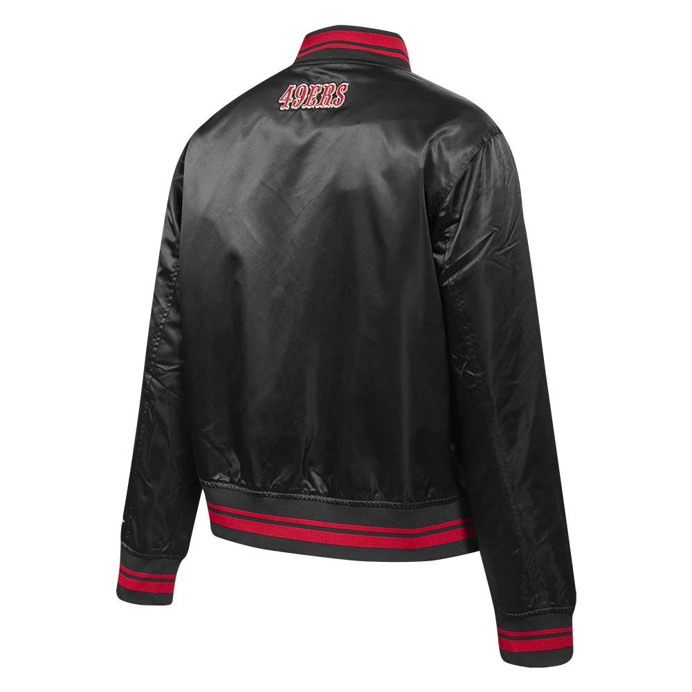 NFL SAN FRANCISCO 49ERS SCRIPT TAIL BLOUSON EN SATIN POUR FEMME (NOIR/ROUGE/NOIR)