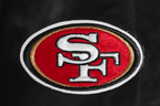 NFL SAN FRANCISCO 49ERS SCRIPT TAIL BLOUSON EN SATIN POUR FEMME (NOIR/ROUGE/NOIR)