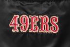 NFL SAN FRANCISCO 49ERS SCRIPT TAIL BLOUSON EN SATIN POUR FEMME (NOIR/ROUGE/NOIR)