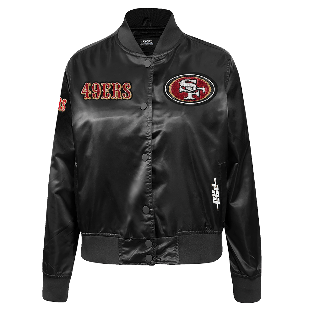NFL SAN FRANCISCO 49ERS GAME DAY CLASSICS WOMEN'S SATIN JACKET (BLACK)