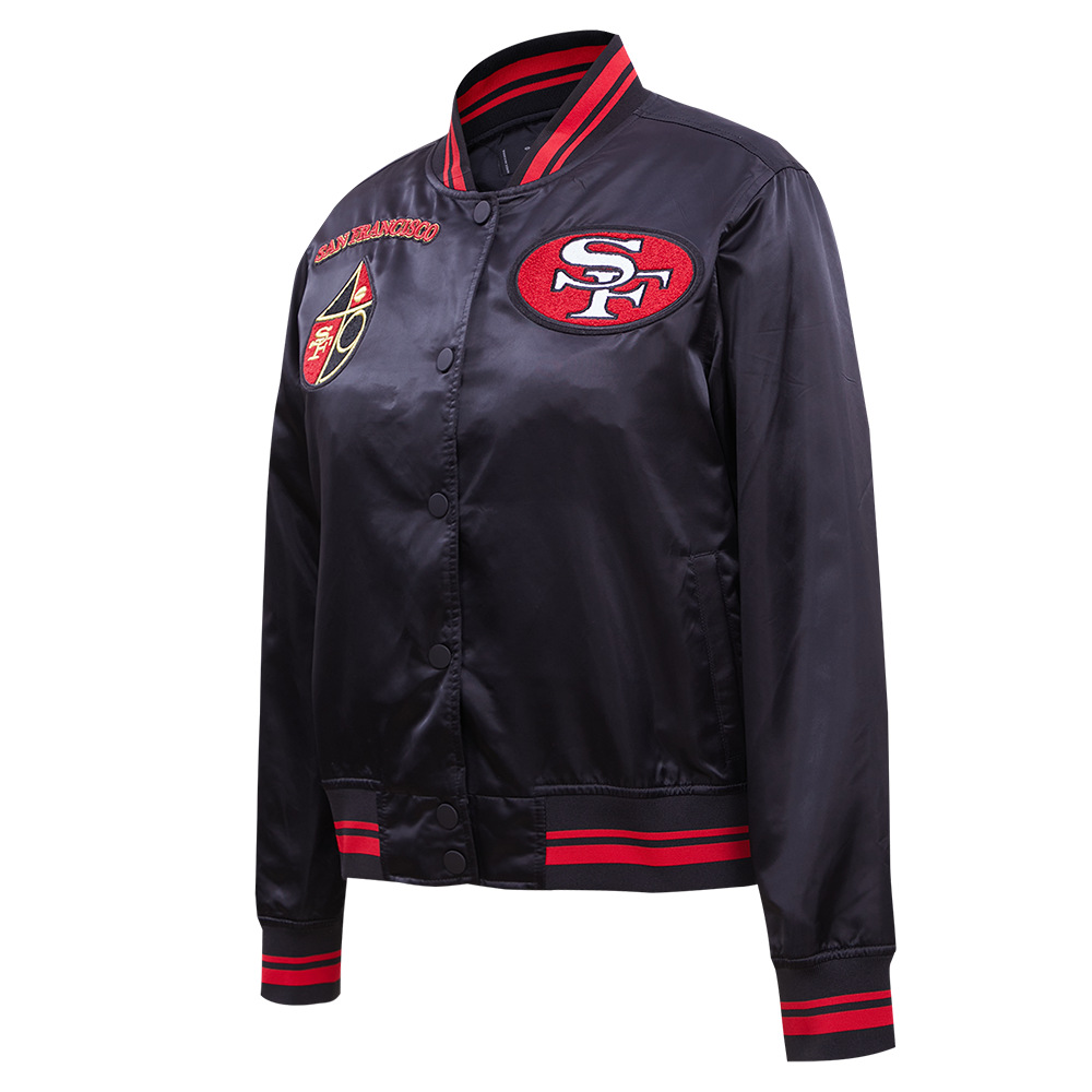 NFL SAN FRANCISCO 49ERS RETRO CLASSIC WOMEN'S RIB SATIN JACKET (BLACK/RED)