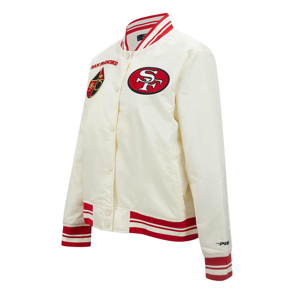 NFL SAN FRANCISCO 49ERS RETRO CLASSIC WOMEN'S RIB SATIN JACKET (EGGSHELL/ RED)