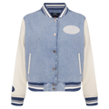NFL SAN FRANCISCO 49ERS VARSITY BLUES WOMEN'S DENIM VARSITY JACKET (DENIM/LINEN)