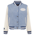 NFL SAN FRANCISCO 49ERS VARSITY BLUES WOMEN'S DENIM VARSITY JACKET (DENIM/LINEN)