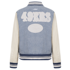 NFL SAN FRANCISCO 49ERS VARSITY BLUES WOMEN'S DENIM VARSITY JACKET (DENIM/LINEN)