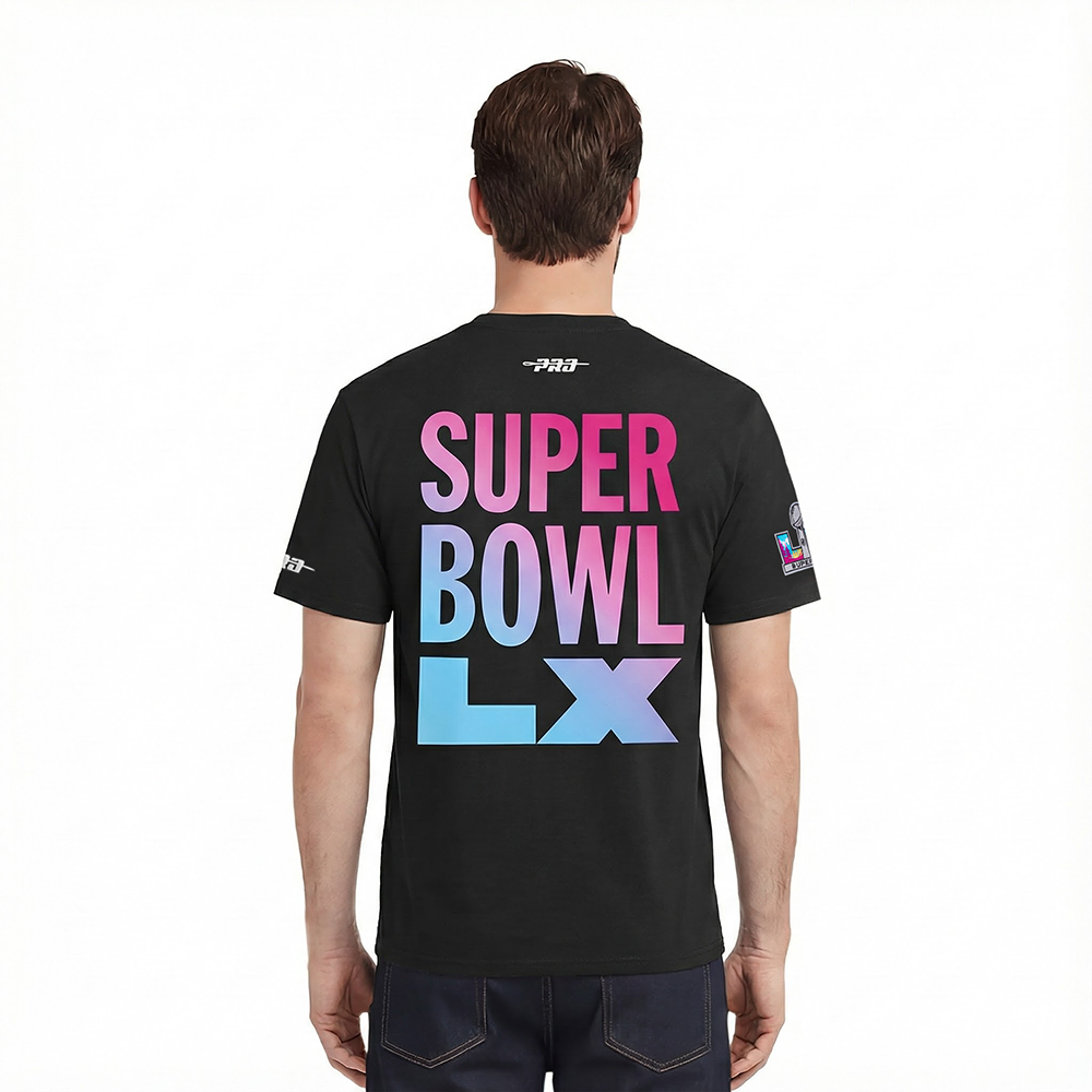 NFL SUPER BOWL 60 WORDMARK MEN'S CJ DROP SHOULDER TEE (BLACK)