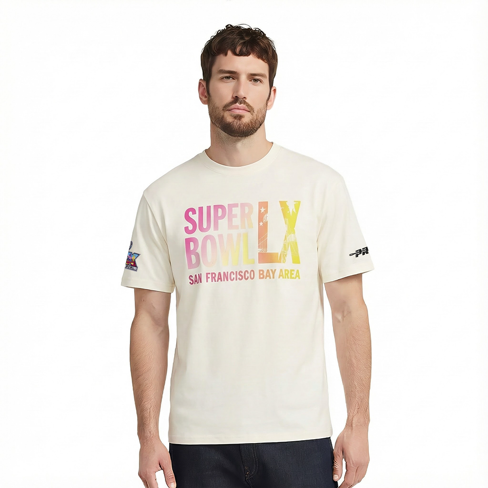 NFL SUPER BOWL WORDMARK T-SHIRT À ÉPAULES TOMBANTES EN JERSEY DE COTON 60 POUR HOMME (COQUILLE D'ŒUF)
