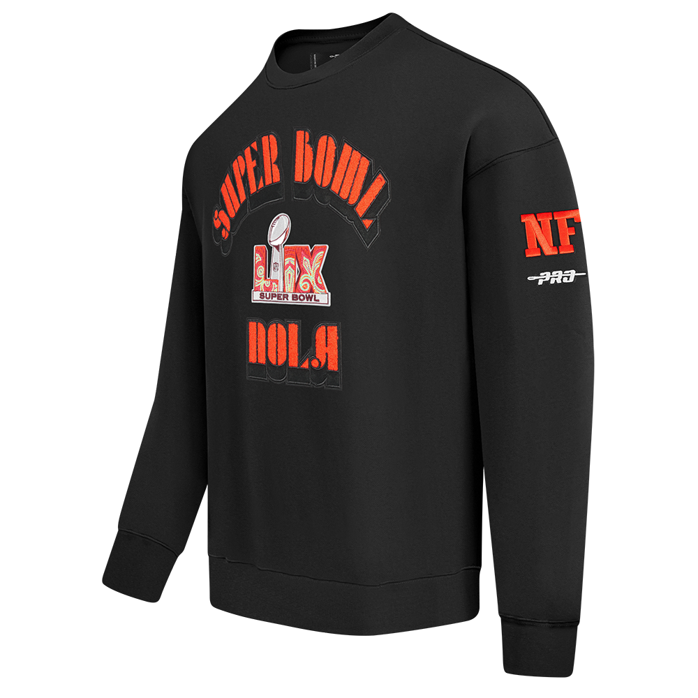NFL SUPER BOWL 59 MEN'S NOLA DROP SHOULDER FLEECE CREWNECK (BLACK)