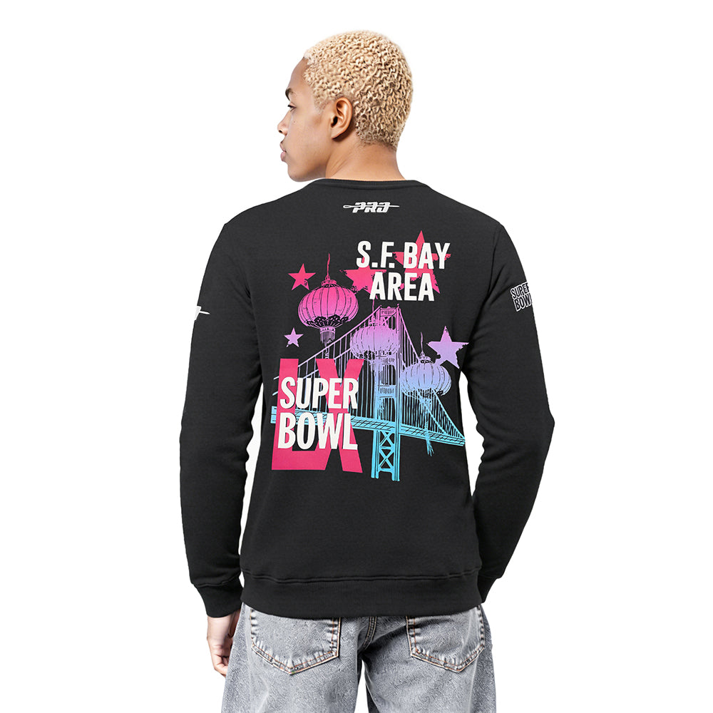 NFL SUPER BOWL 60 MEN'S DROP SHOULDER FLC CREWNECK (BLACK)