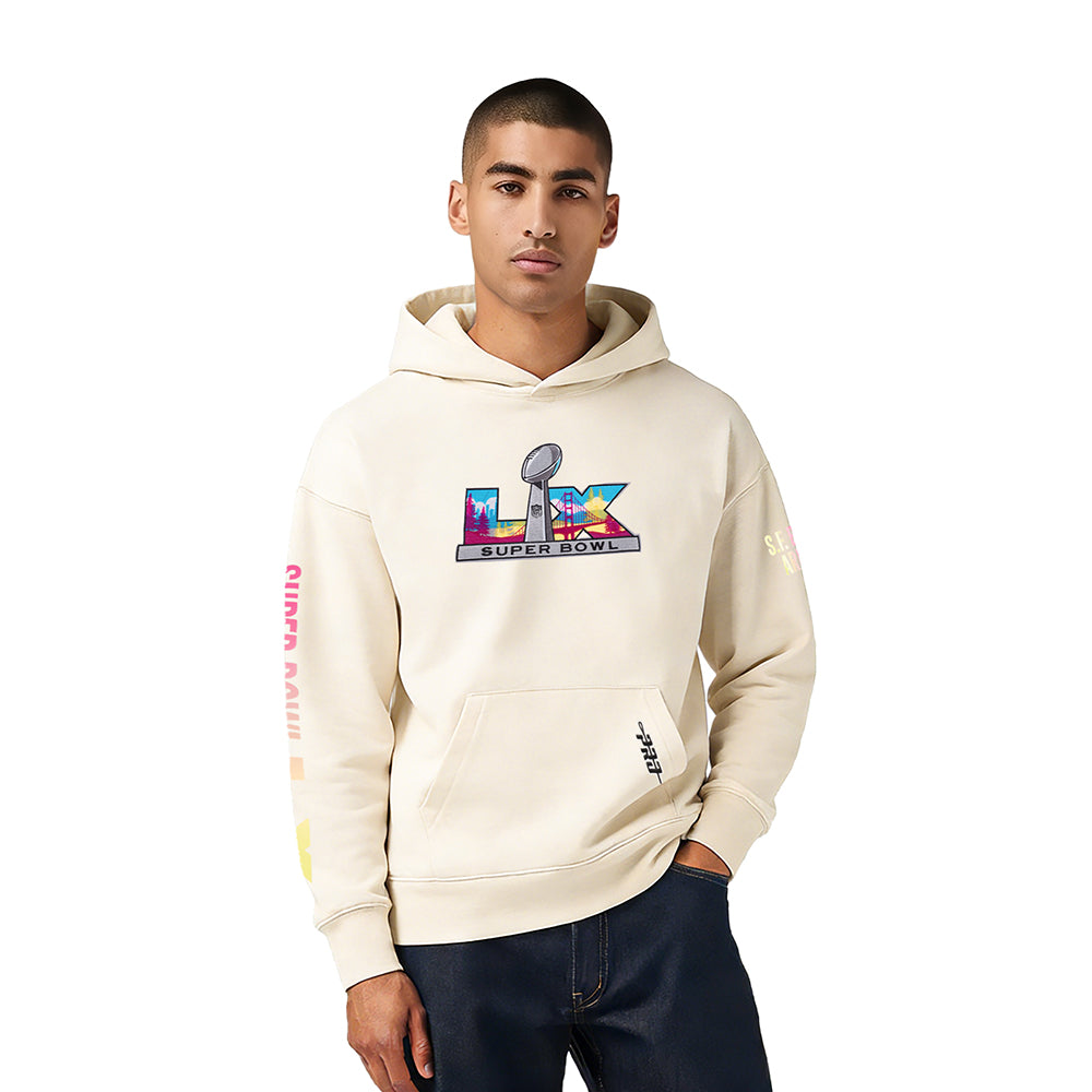 NFL SUPER BOWL 60 MEN'S DROP SHOULDER FLC PO HOODIE (EGGSHELL)