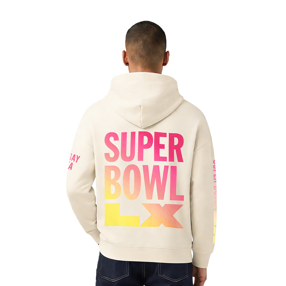 NFL SUPER BOWL 60 MEN'S DROP SHOULDER FLC PO HOODIE (EGGSHELL)