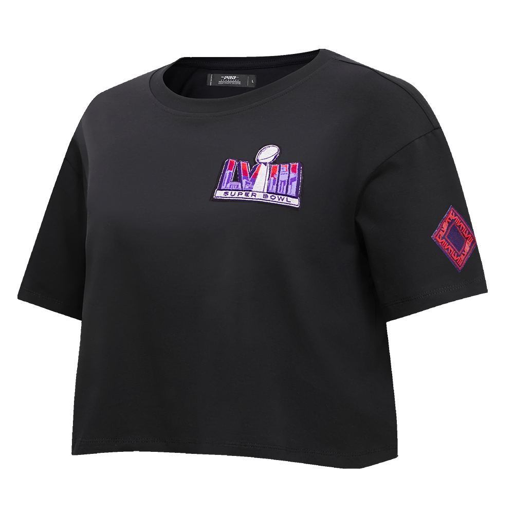 NFL NFL SUPERBOWL LVIII SINGLE JERSEY BOXY WOMEN'S TEE (BLACK)