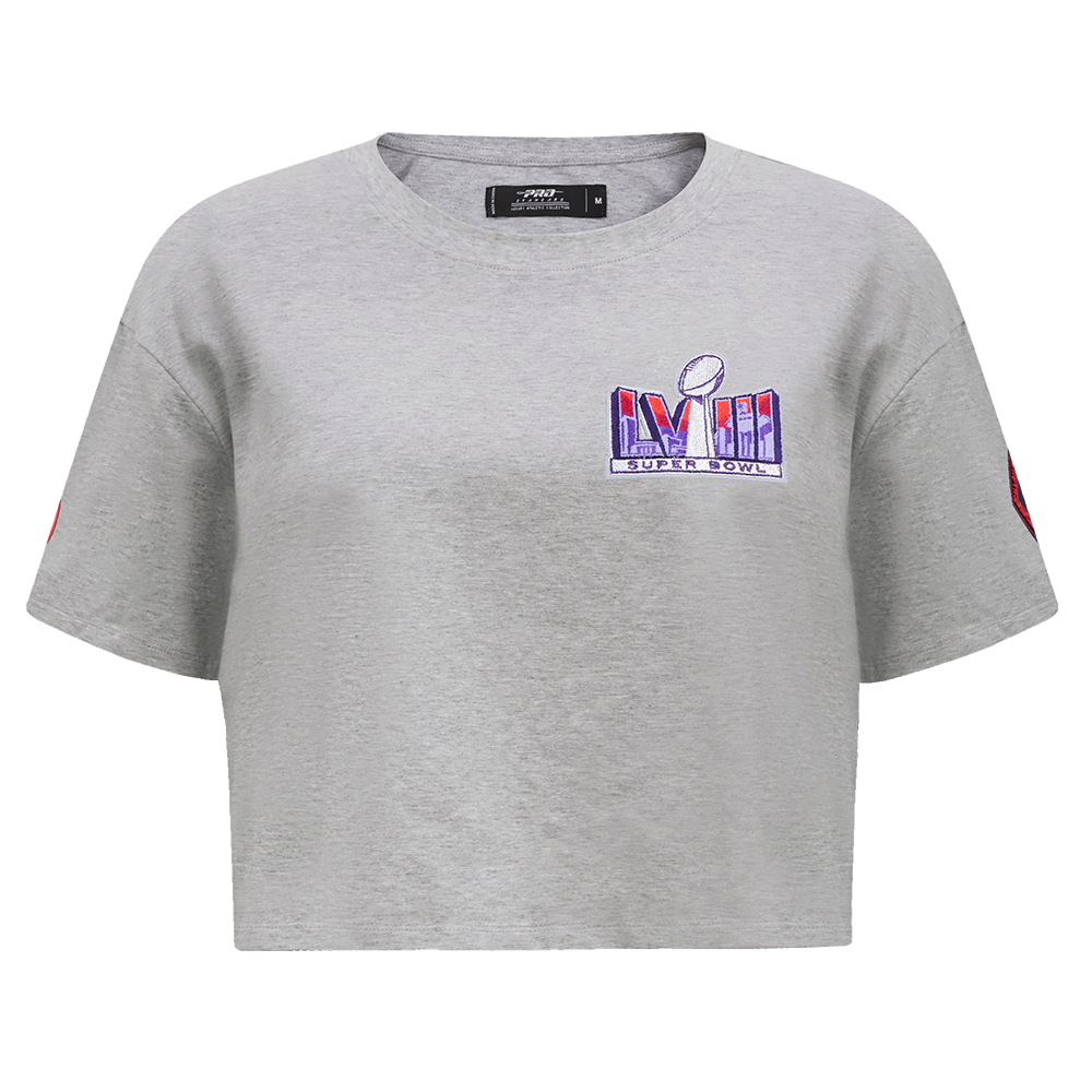 NFL SUPERBOWL T-SHIRT COUPE CARRÉE EN JERSEY SIMPLE NFL LVIII POUR FEMME (GRIS CHINÉ)