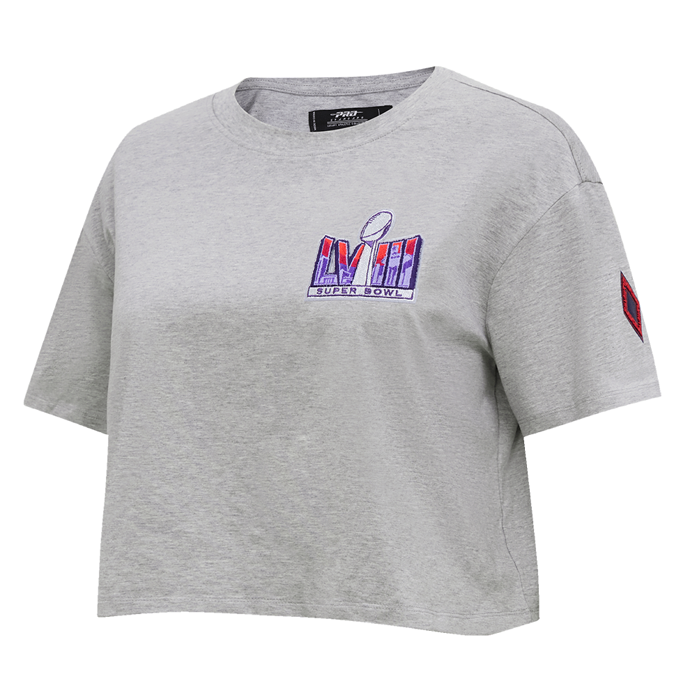 NFL SUPERBOWL T-SHIRT COUPE CARRÉE EN JERSEY SIMPLE NFL LVIII POUR FEMME (GRIS CHINÉ)