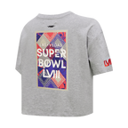 NFL SUPERBOWL T-SHIRT COUPE CARRÉE EN JERSEY SIMPLE NFL LVIII POUR FEMME (GRIS CHINÉ)