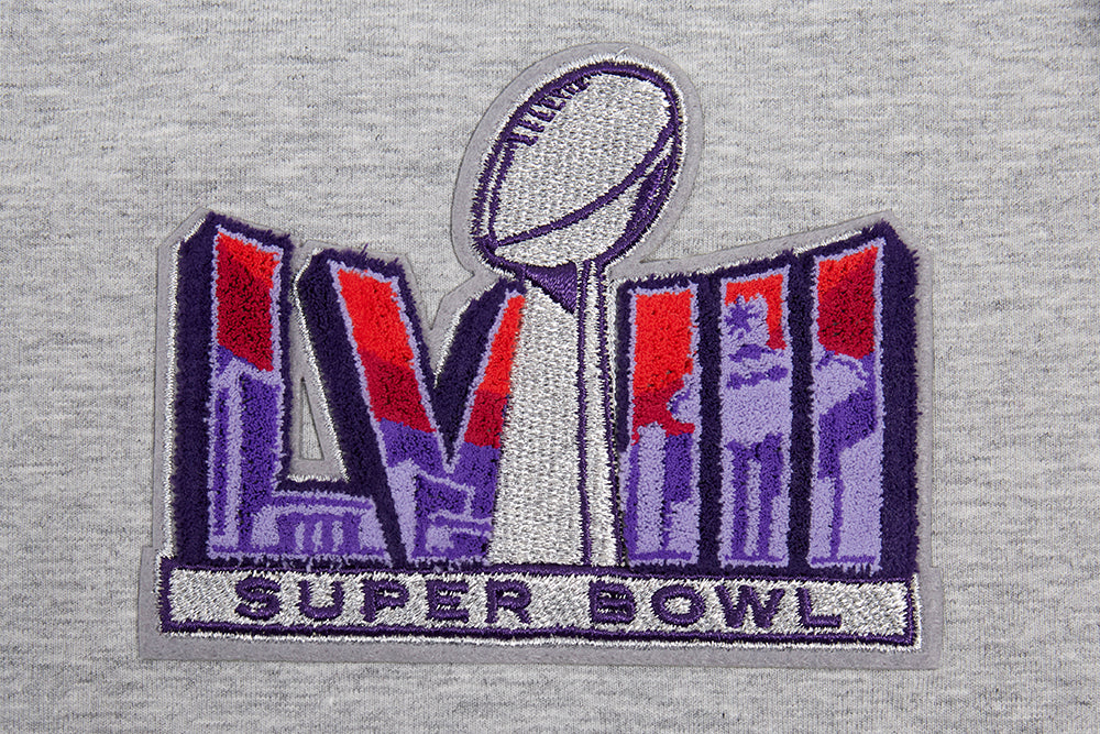 NFL SUPERBOWL T-SHIRT COUPE CARRÉE EN JERSEY SIMPLE NFL LVIII POUR FEMME (GRIS CHINÉ)
