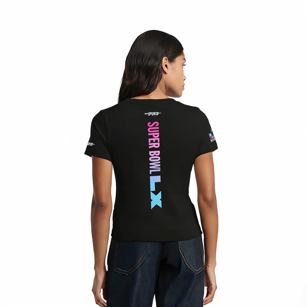 NFL SUPER BOWL 60 WOMEN'S SJ SLIM FIT TEE (BLACK)