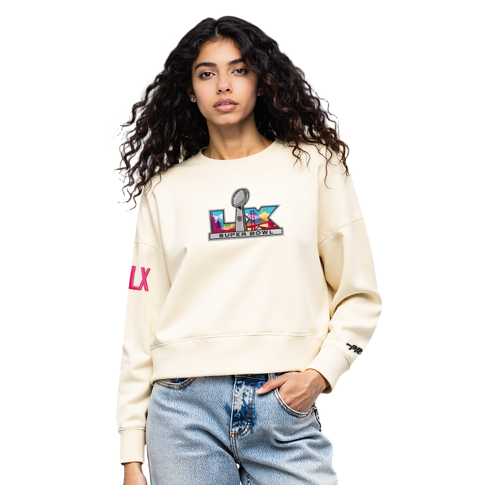NFL SUPER BOWL 60 WOMEN'S FLC CREWNECK (EGGSHELL)