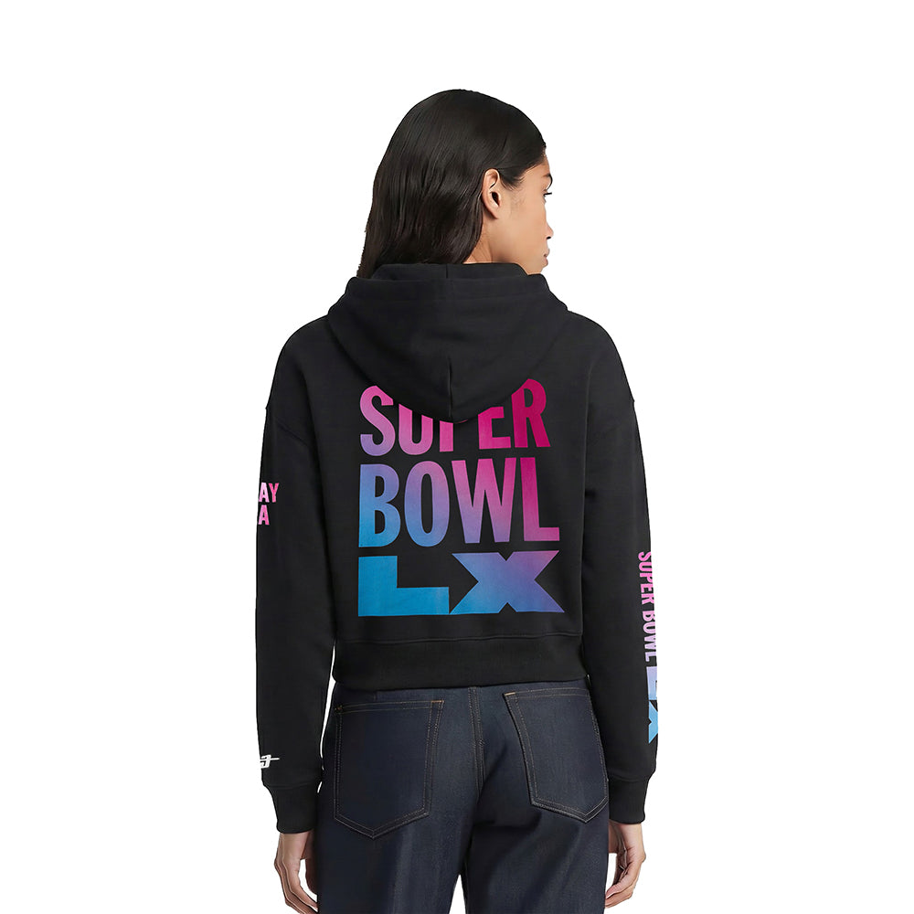 NFL SUPER BOWL 60 WOMEN'S FLC CROPPED PO HOODIE (BLACK)