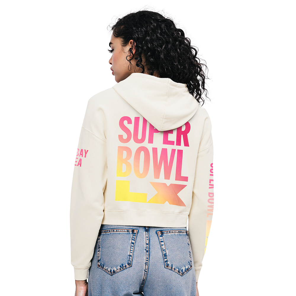 NFL SUPER BOWL 60 WOMEN'S FLC CROPPED PO HOODIE (EGGSHELL)
