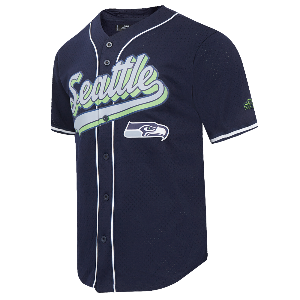 NFL SEATTLE SEAHAWKS SCRIPT TAIL MEN'S MESH BUTTON DOWN SHIRT (MIDNIGHT NAVY)