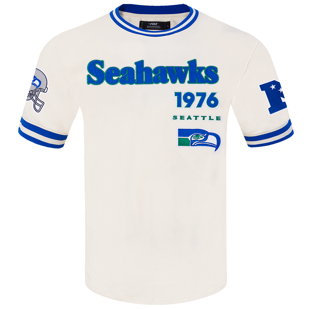 NFL SEATTLE SEAHAWKS RETRO CLASSIC T-SHIRT POUR HOMME (COQUILLE D'ŒUF/BLEU ROYAL)