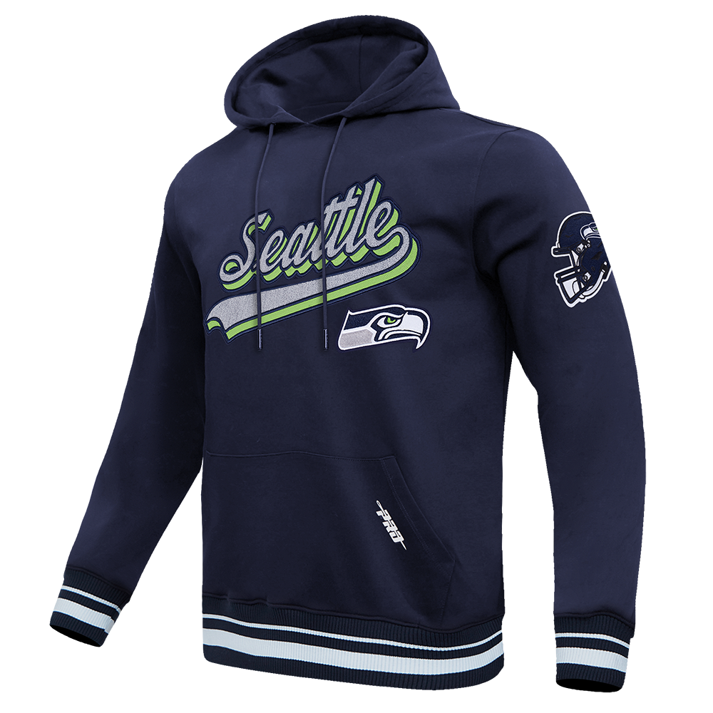 NFL SEATTLE SEAHAWKS SCRIPT TAIL MEN'S RIB FLC PO HOODIE (MIDNIGHT NAVY)