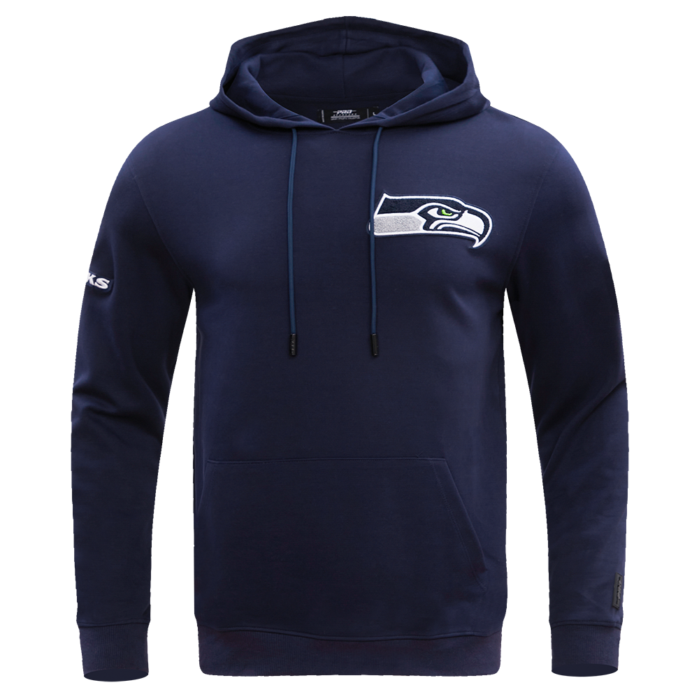 NFL SEATTLE SEAHAWKS CLASSIC CHENILLE MEN'S DOUBLE KNIT PULLOVER HOODIE (MIDNIGHT NAVY)