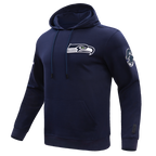 NFL SEATTLE SEAHAWKS CLASSIC CHENILLE MEN'S DOUBLE KNIT PULLOVER HOODIE (MIDNIGHT NAVY)