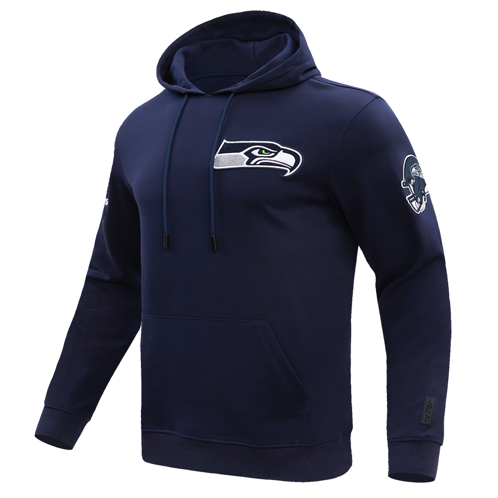 NFL SEATTLE SEAHAWKS CLASSIC CHENILLE MEN'S DOUBLE KNIT PULLOVER HOODIE (MIDNIGHT NAVY)
