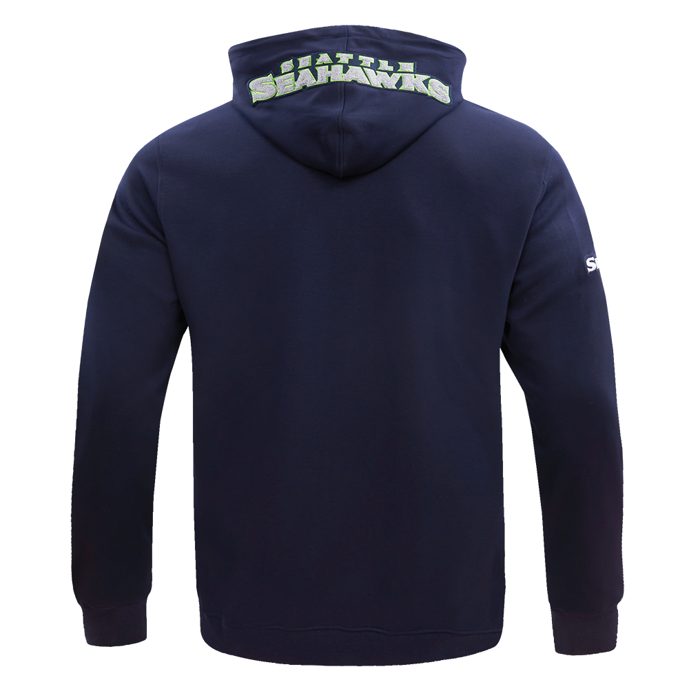 NFL SEATTLE SEAHAWKS CLASSIC CHENILLE MEN'S DOUBLE KNIT PULLOVER HOODIE (MIDNIGHT NAVY)