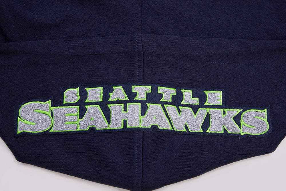 NFL SEATTLE SEAHAWKS CLASSIC CHENILLE MEN'S DOUBLE KNIT PULLOVER HOODIE (MIDNIGHT NAVY)