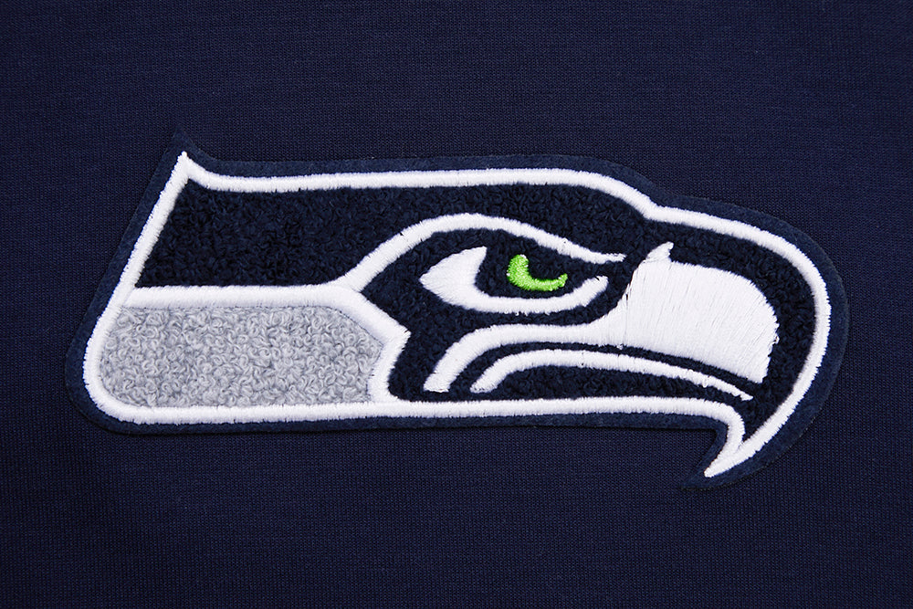 NFL SEATTLE SEAHAWKS CLASSIC CHENILLE MEN'S DOUBLE KNIT PULLOVER HOODIE (MIDNIGHT NAVY)