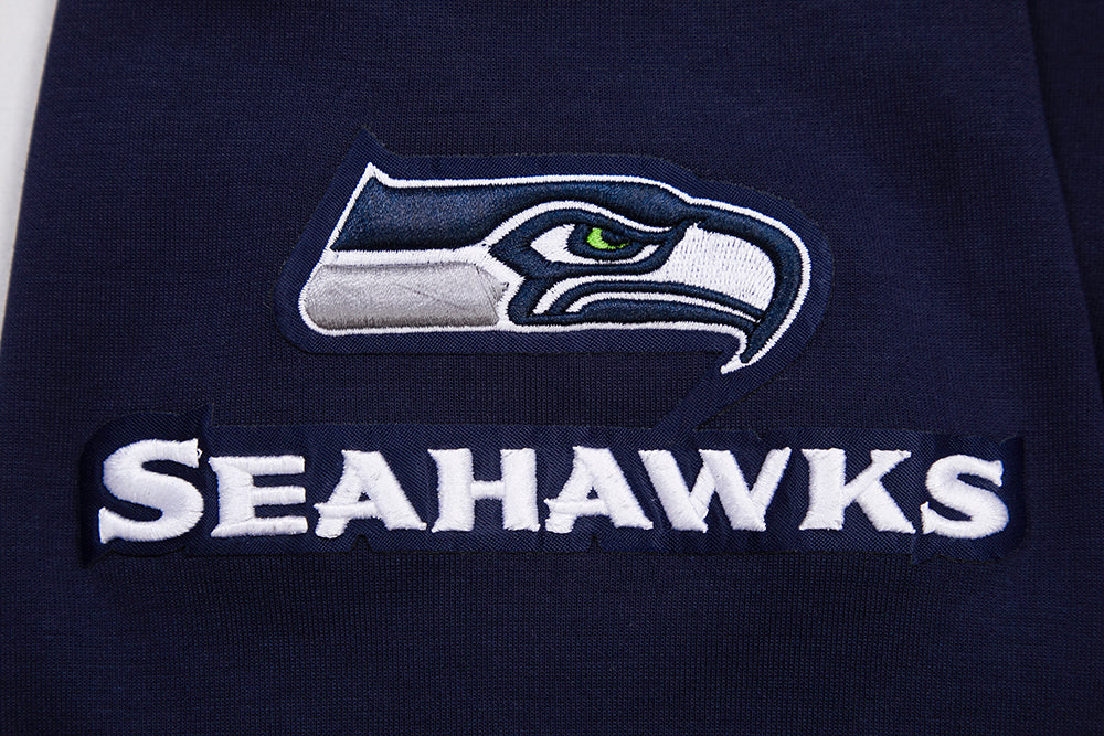 NFL SEATTLE SEAHAWKS CLASSIC CHENILLE MEN'S DOUBLE KNIT PULLOVER HOODIE (MIDNIGHT NAVY)