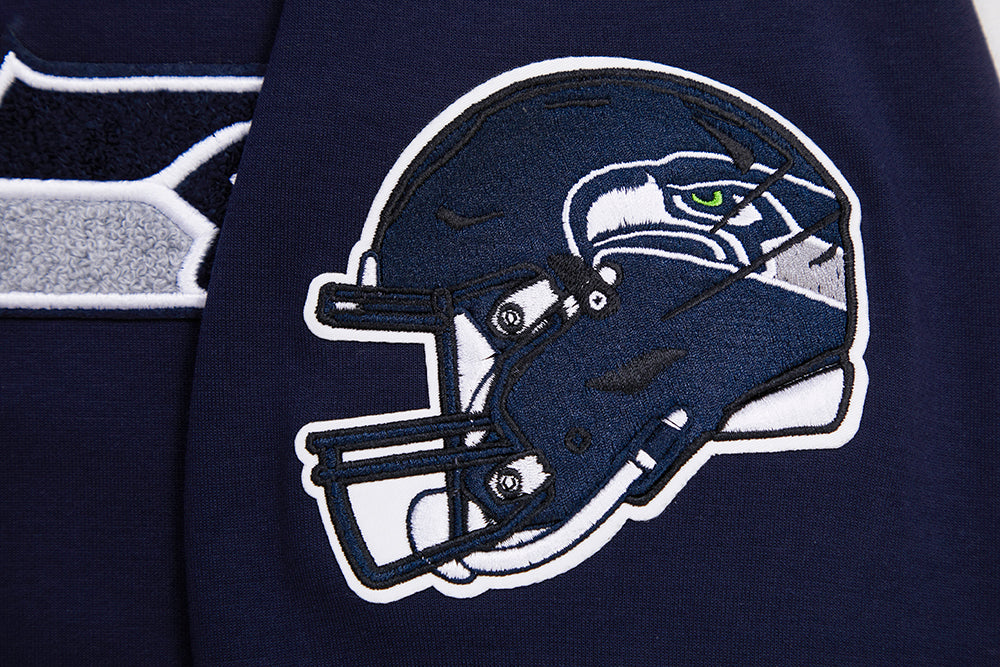 NFL SEATTLE SEAHAWKS CLASSIC CHENILLE MEN'S DOUBLE KNIT PULLOVER HOODIE (MIDNIGHT NAVY)