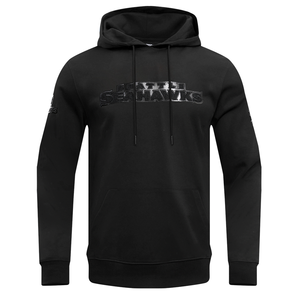 NFL SEATTLE SEAHAWKS TRIPLE BLACK MEN'S DOUBLE KNIT PULLOVER HOODIE (TRIPLE BLACK MEN'S)