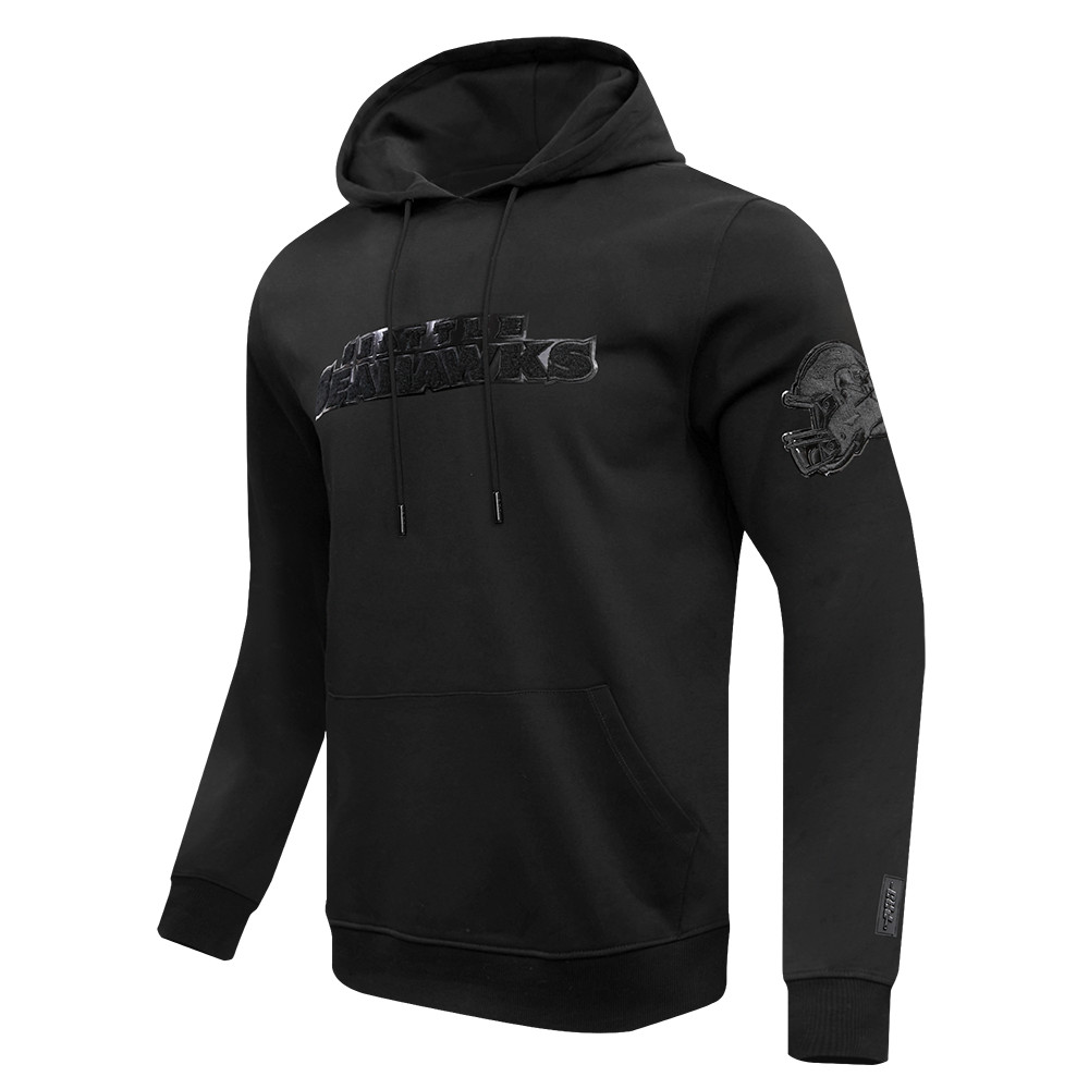NFL SEATTLE SEAHAWKS TRIPLE BLACK MEN'S DOUBLE KNIT PULLOVER HOODIE (TRIPLE BLACK MEN'S)