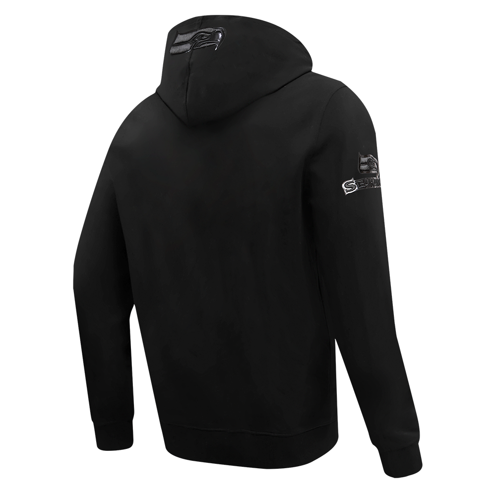 NFL SEATTLE SEAHAWKS TRIPLE BLACK MEN'S DOUBLE KNIT PULLOVER HOODIE (TRIPLE BLACK MEN'S)