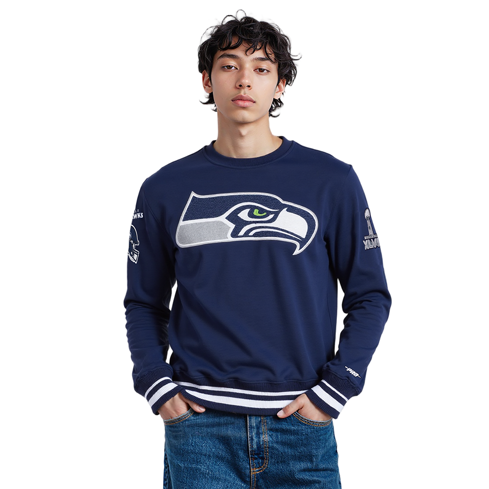 NFL SEATTLE SEAHAWKS MASHUP MEN'S RIB CREWNECK (MIDNIGHT NAVY)