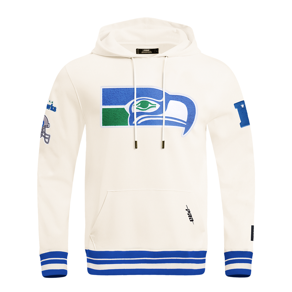 NFL SEATTLE SEAHAWKS RETRO CLASSIC MEN'S PULLOVER HOODIE (EGGSHELL/ ROYAL BLUE)