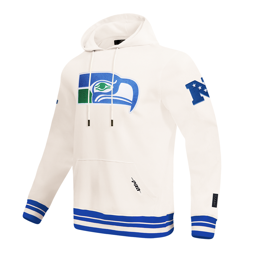 NFL SEATTLE SEAHAWKS RETRO CLASSIC MEN'S PULLOVER HOODIE (EGGSHELL/ ROYAL BLUE)