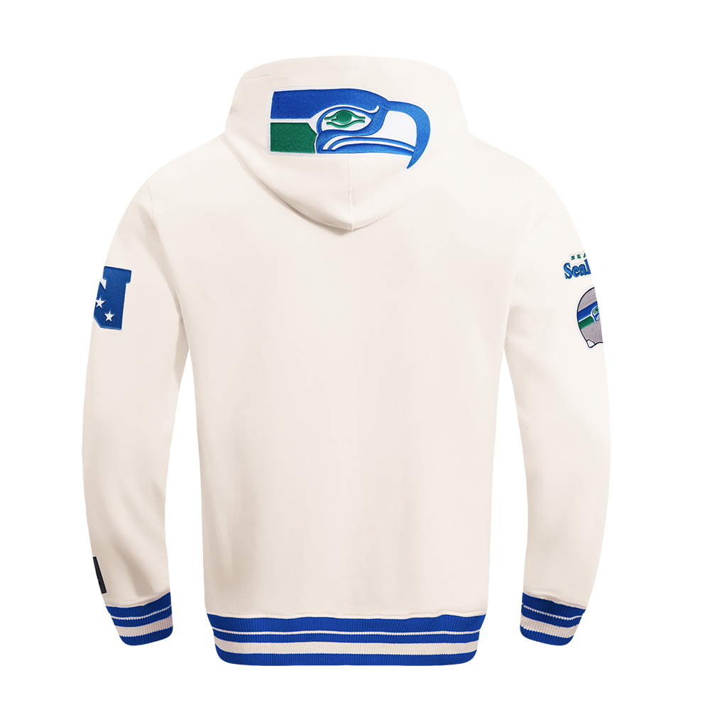 NFL SEATTLE SEAHAWKS RETRO CLASSIC MEN'S PULLOVER HOODIE (EGGSHELL/ ROYAL BLUE)