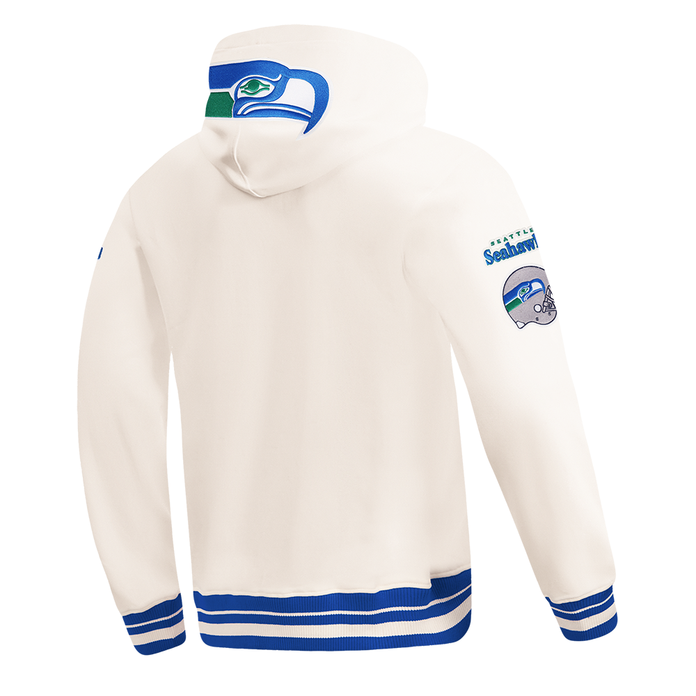NFL SEATTLE SEAHAWKS RETRO CLASSIC MEN'S PULLOVER HOODIE (EGGSHELL/ ROYAL BLUE)