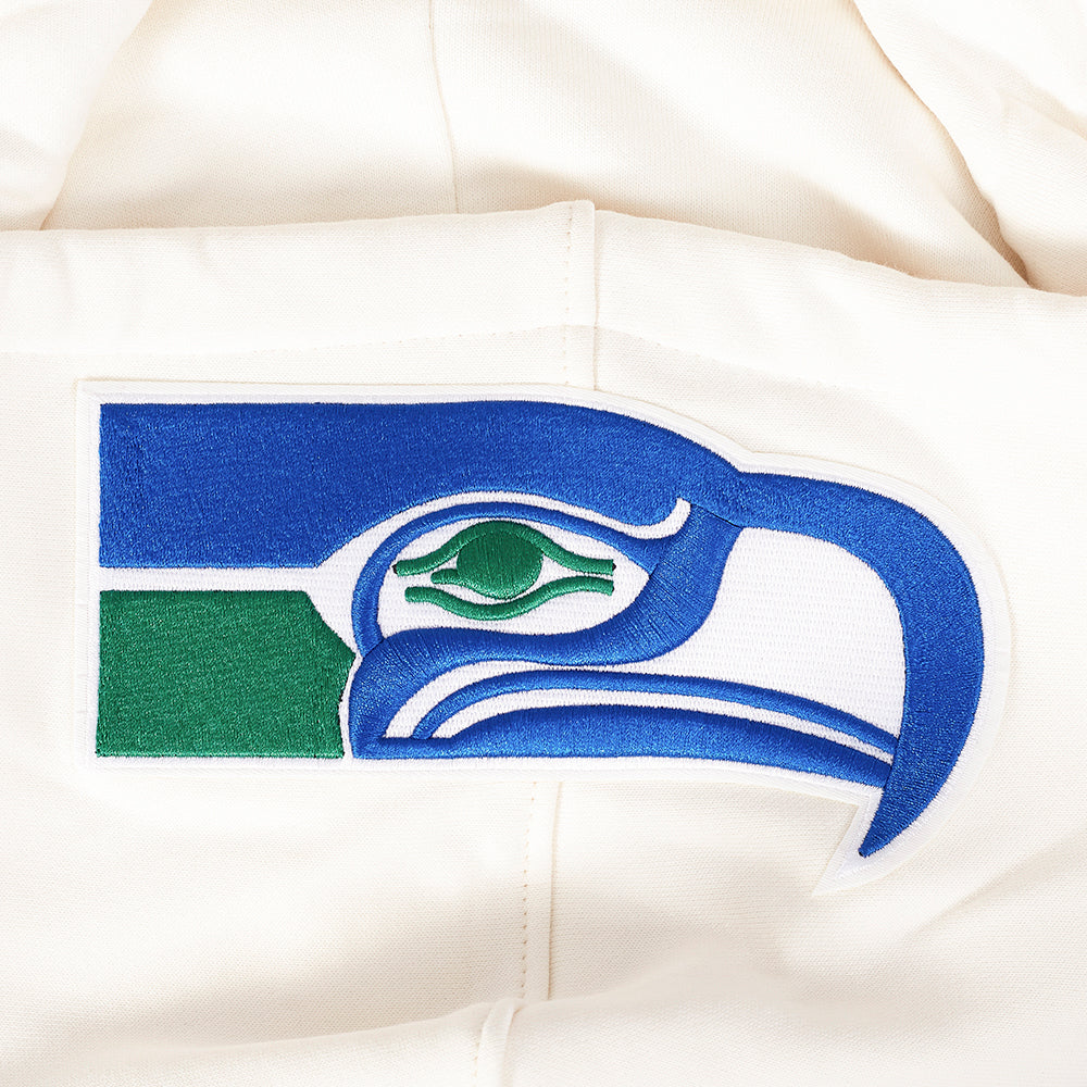 NFL SEATTLE SEAHAWKS RETRO CLASSIC MEN'S PULLOVER HOODIE (EGGSHELL/ ROYAL BLUE)