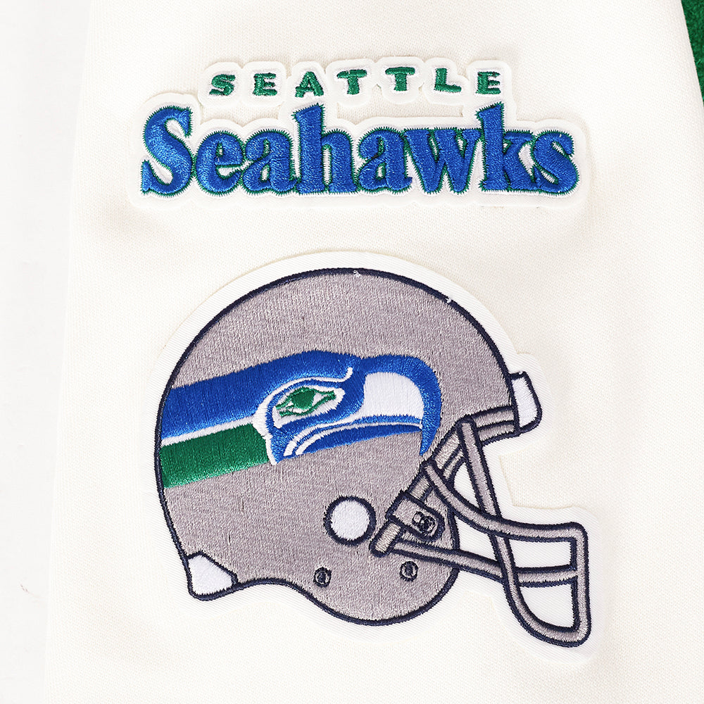 NFL SEATTLE SEAHAWKS RETRO CLASSIC MEN'S PULLOVER HOODIE (EGGSHELL/ ROYAL BLUE)