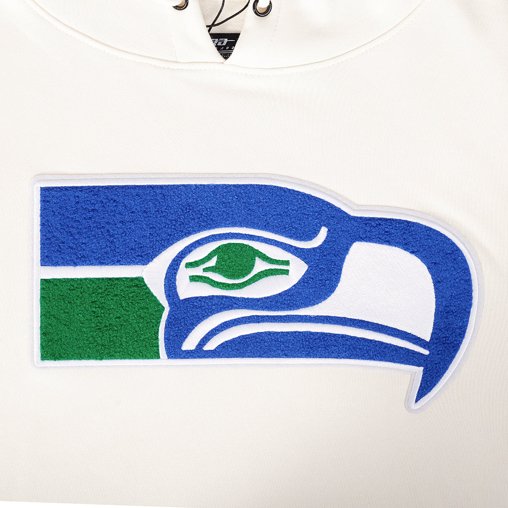 NFL SEATTLE SEAHAWKS RETRO CLASSIC MEN'S PULLOVER HOODIE (EGGSHELL/ ROYAL BLUE)